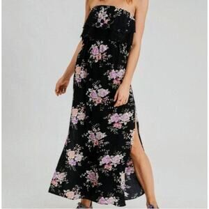 American Eagle Maxi Dress Sleeveless Boho Hippie Flowy Black Floral Size XL